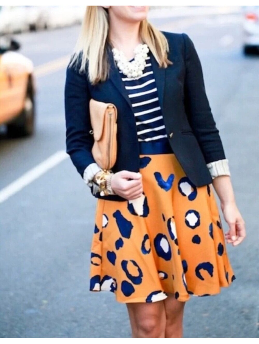 Phillip Lim for Target Mustard/Navy Leopard-print Flared Skater Circle Skirt 10